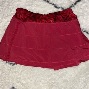 Red Lululemon Skirt with Reptile Skin Top